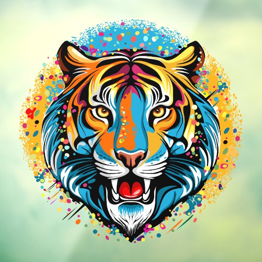 Tiger Head Rainbow colors paint stains Raamsticker (Vel 3)