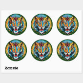 Tiger Head Rainbow colors paint stains Ronde Sticker (Vel)