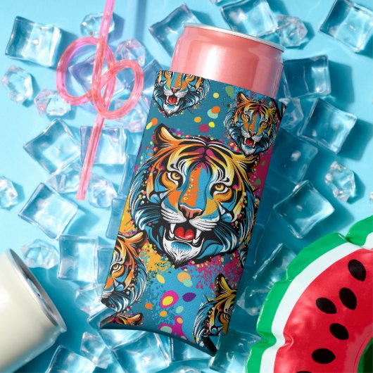 Tiger Head Rainbow colors paint stains Seltzer Blikjeskoeler (Insitu Zomer)