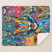 Tiger Head Rainbow colors paint stains Sherpa Deken (Voorkant (horizontaal))