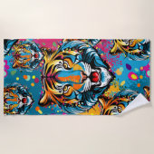 Tiger Head Rainbow colors paint stains Strandlaken (Voorkant)