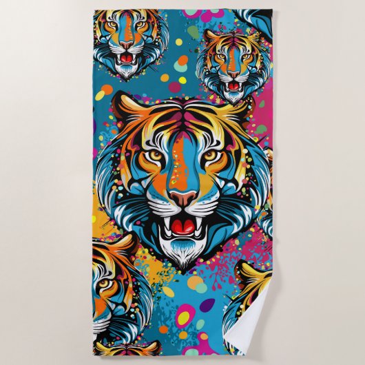 Tiger Head Rainbow colors paint stains Strandlaken (Voorkant)