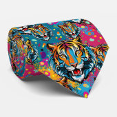 Tiger Head Rainbow colors paint stains Stropdas (Opgerold)