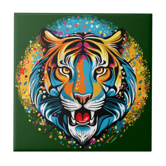 Tiger Head Rainbow colors paint stains Tegeltje (Voorkant)