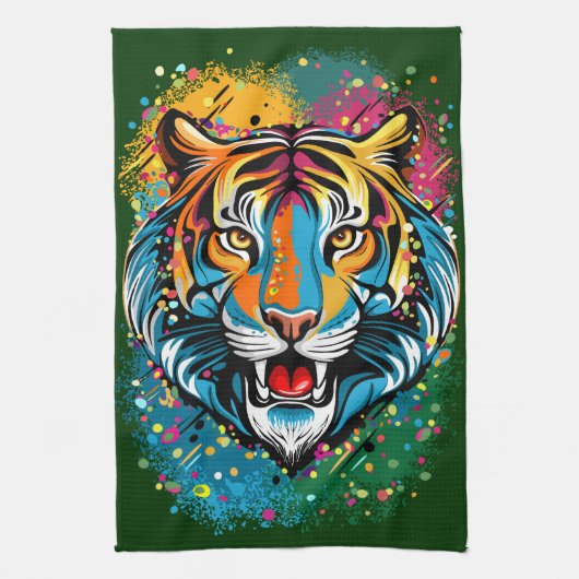 Tiger Head Rainbow colors paint stains Theedoek (Verticaal)