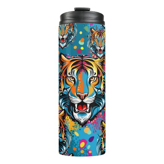 Tiger Head Rainbow colors paint stains Thermosbeker (Voorkant)