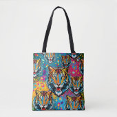 Tiger Head Rainbow colors paint stains Tote Bag (Voorkant)