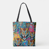 Tiger Head Rainbow colors paint stains Tote Bag (Achterkant)