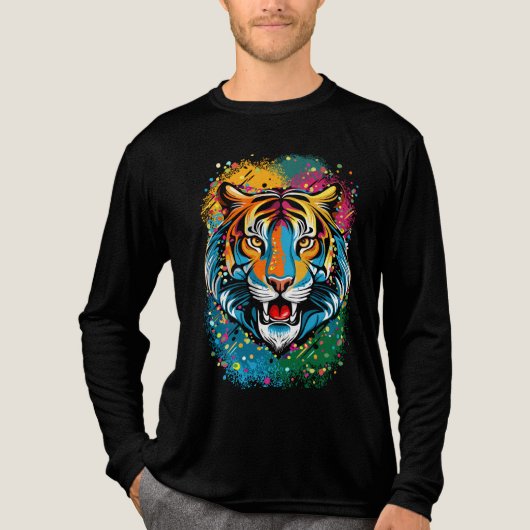 Tiger Head Rainbow colors paint stains Tri-Blend Shirt (Voorkant volledig)