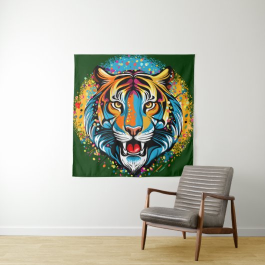 Tiger Head Rainbow colors paint stains Wandkleed (In situ)