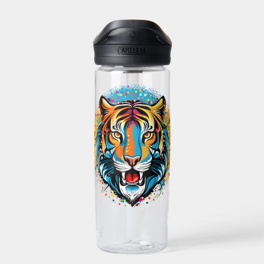Tiger Head Rainbow colors paint stains Waterfles (Achterkant)