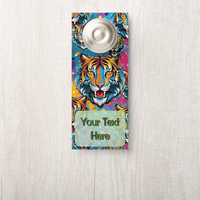 Tiger Head Rainbow kleuren verf vlekken Deurhanger (Op knop)