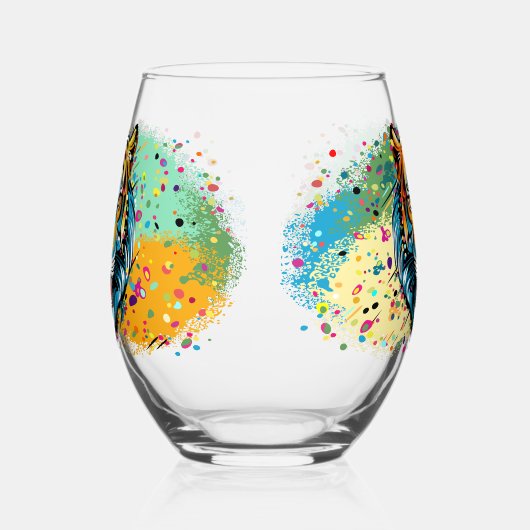 Tiger Head Rainbow kleuren verf vlekken Wijnglas Zonder Voet (Rechts)