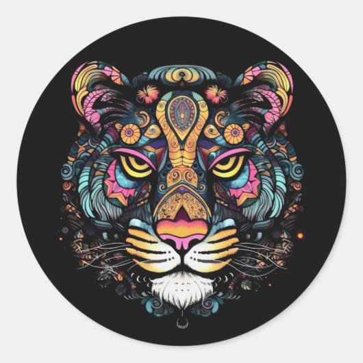 Tiger Head Ronde Sticker (Voorkant)