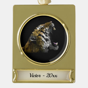 Tiger Head Verguld Banner Ornament