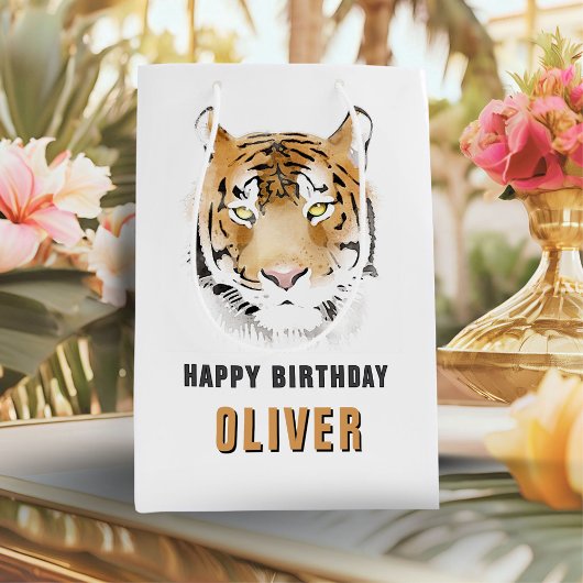 Tiger Head Waterverf Animal Happy Birthday Medium Cadeauzakje