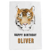 Tiger Head Waterverf Animal Happy Birthday Medium Cadeauzakje (Voorkant)