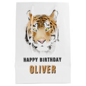 Tiger Head Waterverf Animal Happy Birthday Medium Cadeauzakje (Achterkant)