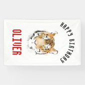 Tiger Head Waterverf Happy Birthday Backdrop Spandoek (Horizontaal)