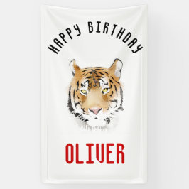 Tiger Head Waterverf Happy Birthday Backdrop Spandoek
