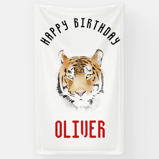 Tiger Head Waterverf Happy Birthday Backdrop Spandoek (Verticaal)