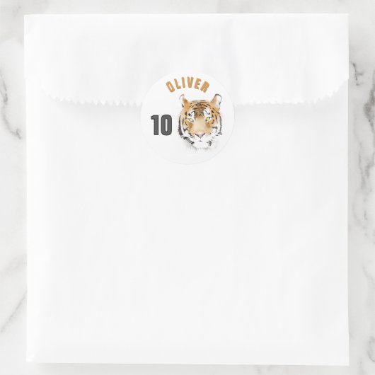 Tiger Head Waterverf Naam Verjaardag Ronde Sticker (Tas)