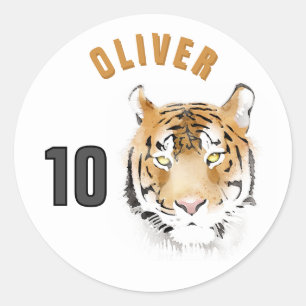 Tiger Head Waterverf Naam Verjaardag Ronde Sticker