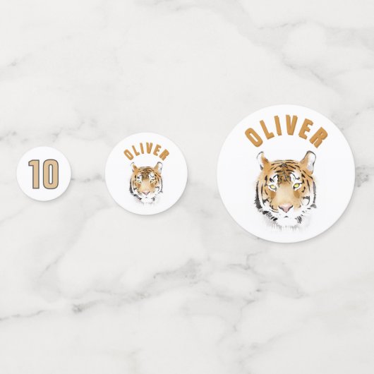 Tiger Head Waterverf Naam Verjaardagsfeest Confetti (Achterkanten)