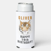 Tiger Head Waterverf Naam Verjaardagsfeest Seltzer Blikjeskoeler (Seltzer Achterkant)