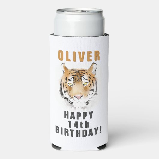 Tiger Head Waterverf Naam Verjaardagsfeest Seltzer Blikjeskoeler (Seltzer Achterkant)