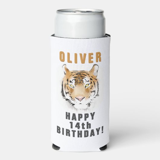Tiger Head Waterverf Naam Verjaardagsfeest Seltzer Blikjeskoeler (Seltzer Voorkant)