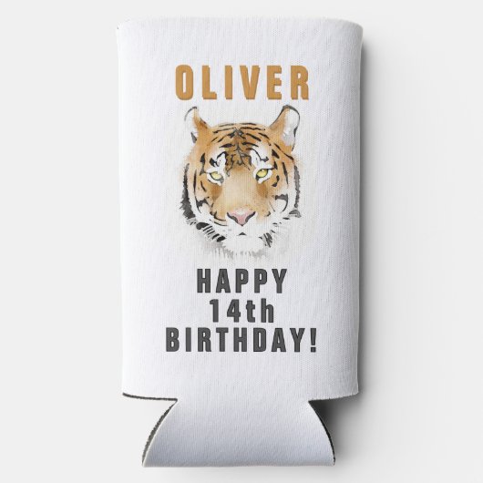 Tiger Head Waterverf Naam Verjaardagsfeest Seltzer Blikjeskoeler (Achterkant)