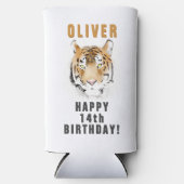Tiger Head Waterverf Naam Verjaardagsfeest Seltzer Blikjeskoeler (Voorkant)