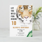 Tiger Head Waterverf Oerwoud verjaardagsfeestje Kaart (Staand voorkant)