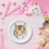 Tiger Head Waterverf Tekening Papieren Bordje (Feest)