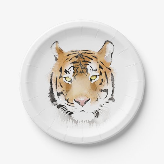 Tiger Head Waterverf Tekening Papieren Bordje (Voorkant)