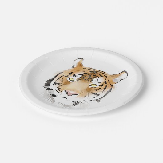 Tiger Head Waterverf Tekening Papieren Bordje (Gekanteld)
