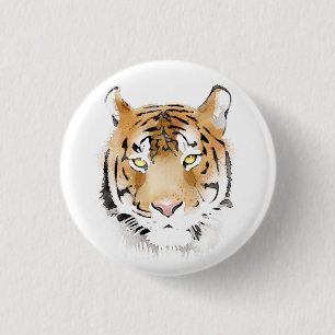 Tiger Head Waterverf Tekening Ronde Button 3,2 Cm