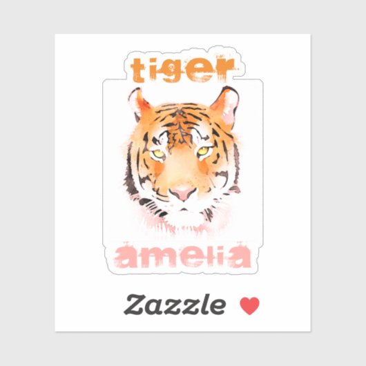 Tiger Head Waterverf Typografie Name Sticker (Vel)