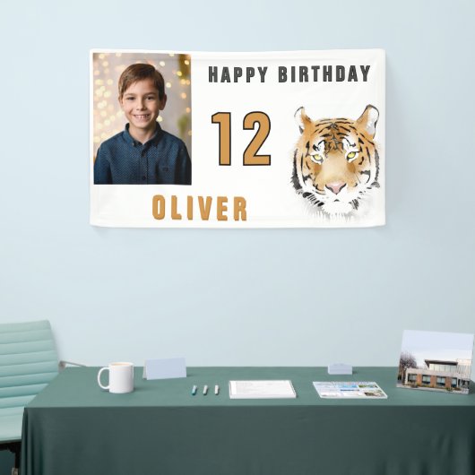 Tiger Head Waterverf verjaardagsfeestje foto Spandoek (Beurs)