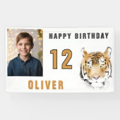 Tiger Head Waterverf verjaardagsfeestje foto Spandoek (Horizontaal)