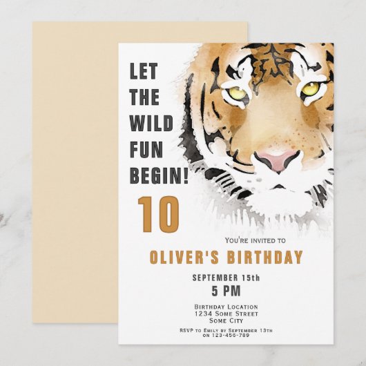 Tiger Head Waterverf verjaardagsfeestje Kaart (Voorkant / Achterkant)