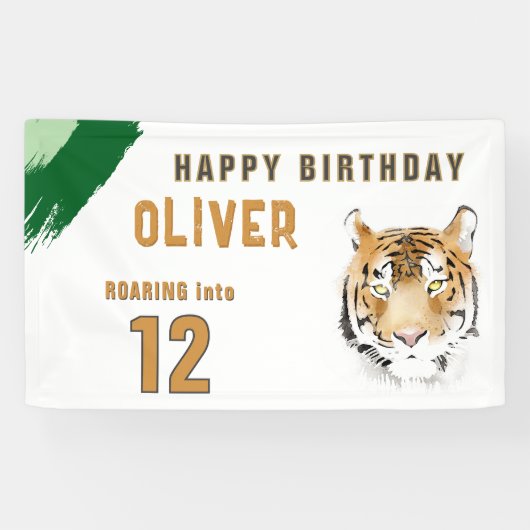 Tiger Head Waterverf verjaardagsfeestje Spandoek (Horizontaal)