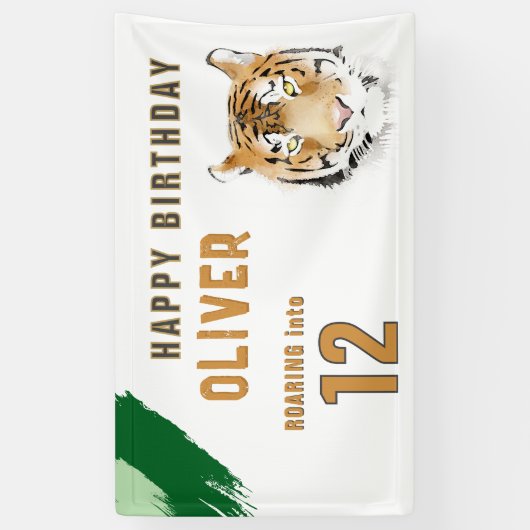 Tiger Head Waterverf verjaardagsfeestje Spandoek (Verticaal)