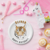 Tiger Head Waterverf Verjaardagsnaam Papieren Bordje (Feest)
