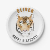 Tiger Head Waterverf Verjaardagsnaam Papieren Bordje (Voorkant)