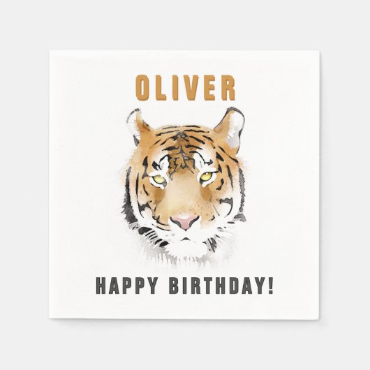 Tiger Head Waterverf Verjaardagsnaam Servet (Voorkant)