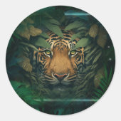 Tiger hiding in Foliage Ronde Sticker (Voorkant)