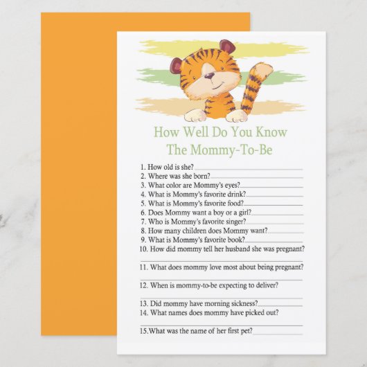 Tiger Hoe goed ken je baby shower? (Voorkant / Achterkant)