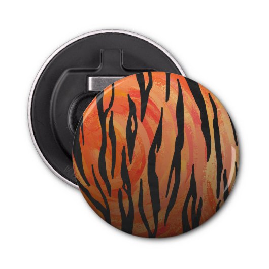 Tiger Hot oranje en zwart afdrukken Button Flesopener (Voorkant)